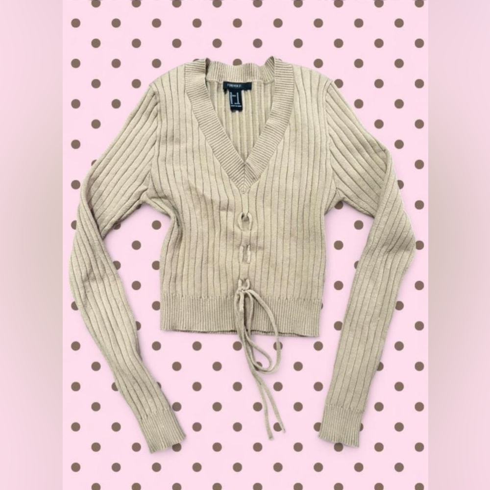 Forever 21 Cream Knit Crop Top w/ Tie Detail